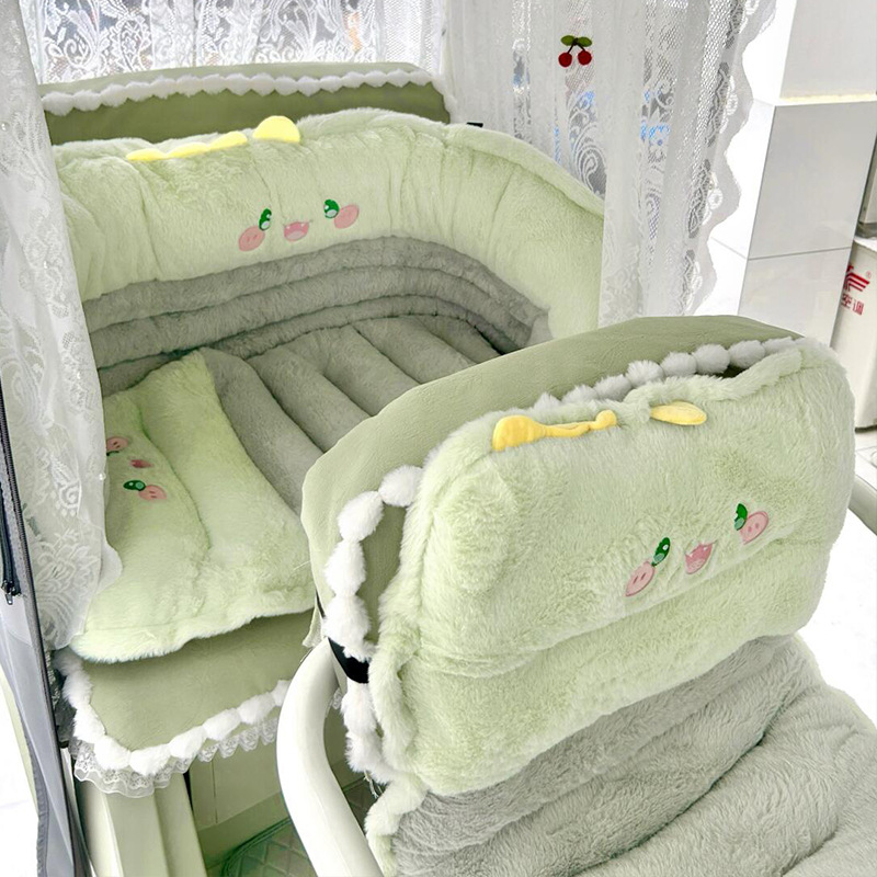 三轮车加厚毛绒坐垫冬季保暖垫靠背一体后排防寒卡通垫改造通用