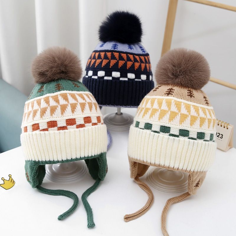 儿童帽子冬季护耳毛线帽加厚保暖防寒风男女宝宝护耳帽休闲套FTY