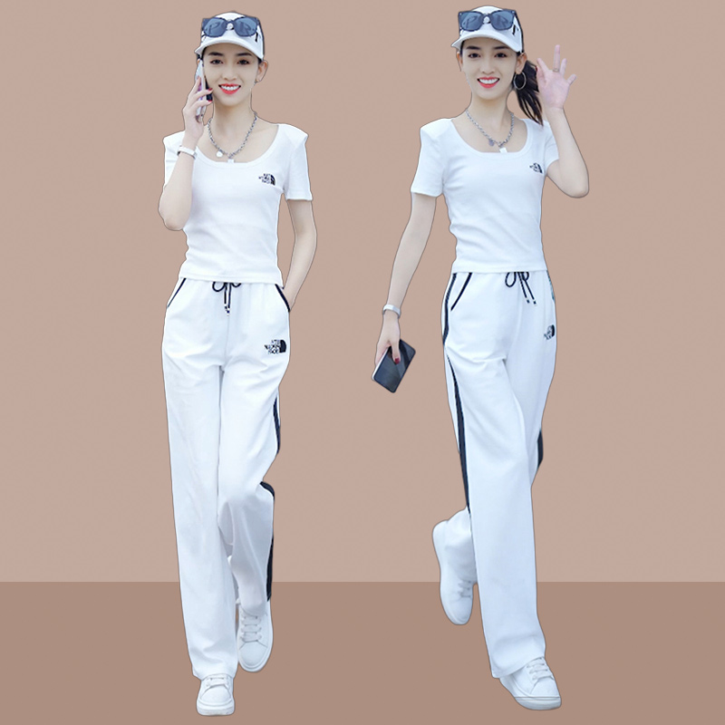 2025夏新款女士运动服套装气质白色洋气减龄时髦两件套短袖小个子