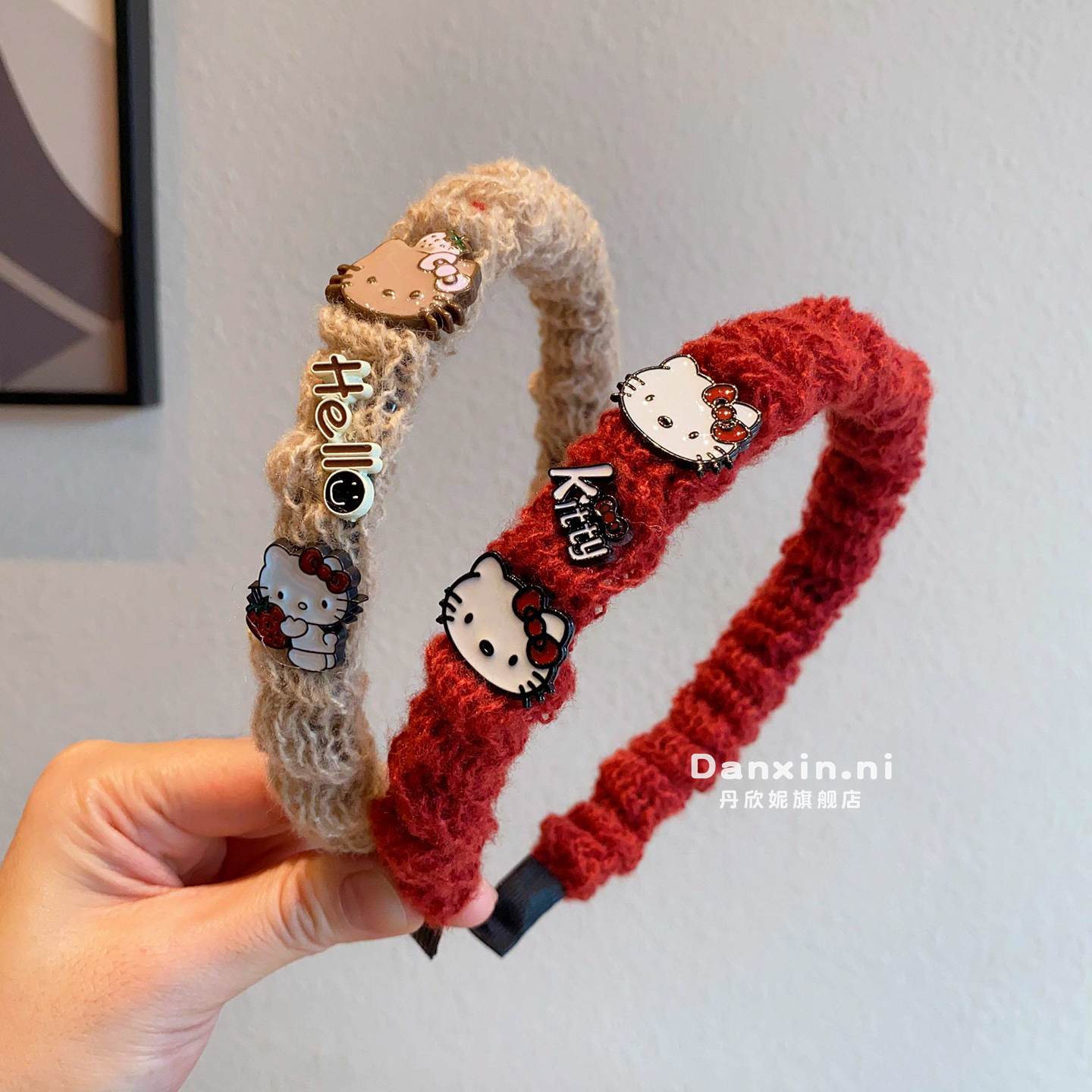 儿童秋冬新款毛线发箍儿童可爱KT猫压碎发卡小女孩不勒头防滑头箍