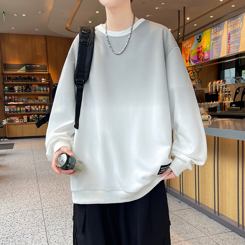 稻草人春秋季新款男士卫衣休闲百搭青年帅气长袖T恤渐变色大码圆