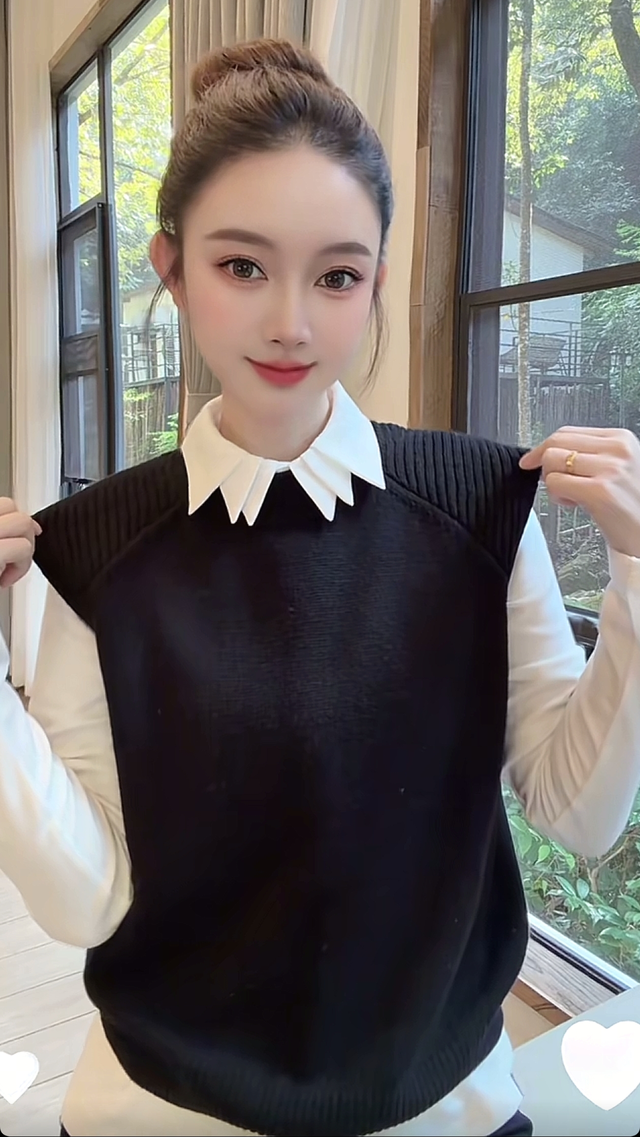 Nalian/拿恋豆子优选-百搭修身不规则领长袖加绒衬衫   DZ99307