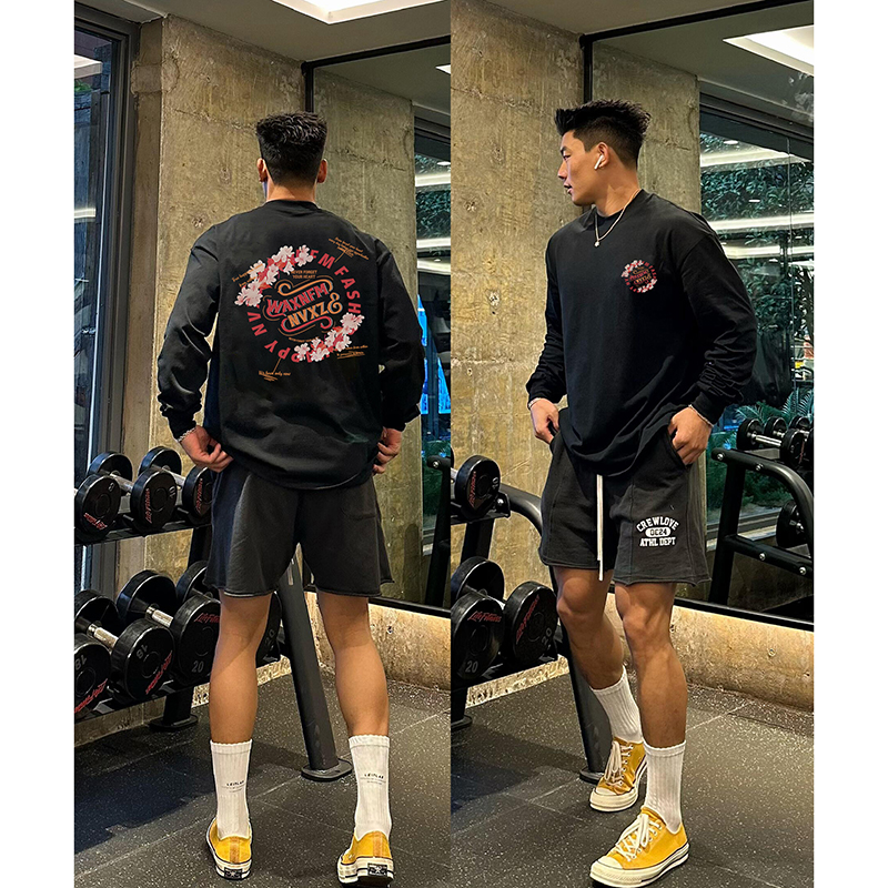 特大码300斤潮牌高街字母长袖T恤男秋冬款宽松上衣oversize打底衫