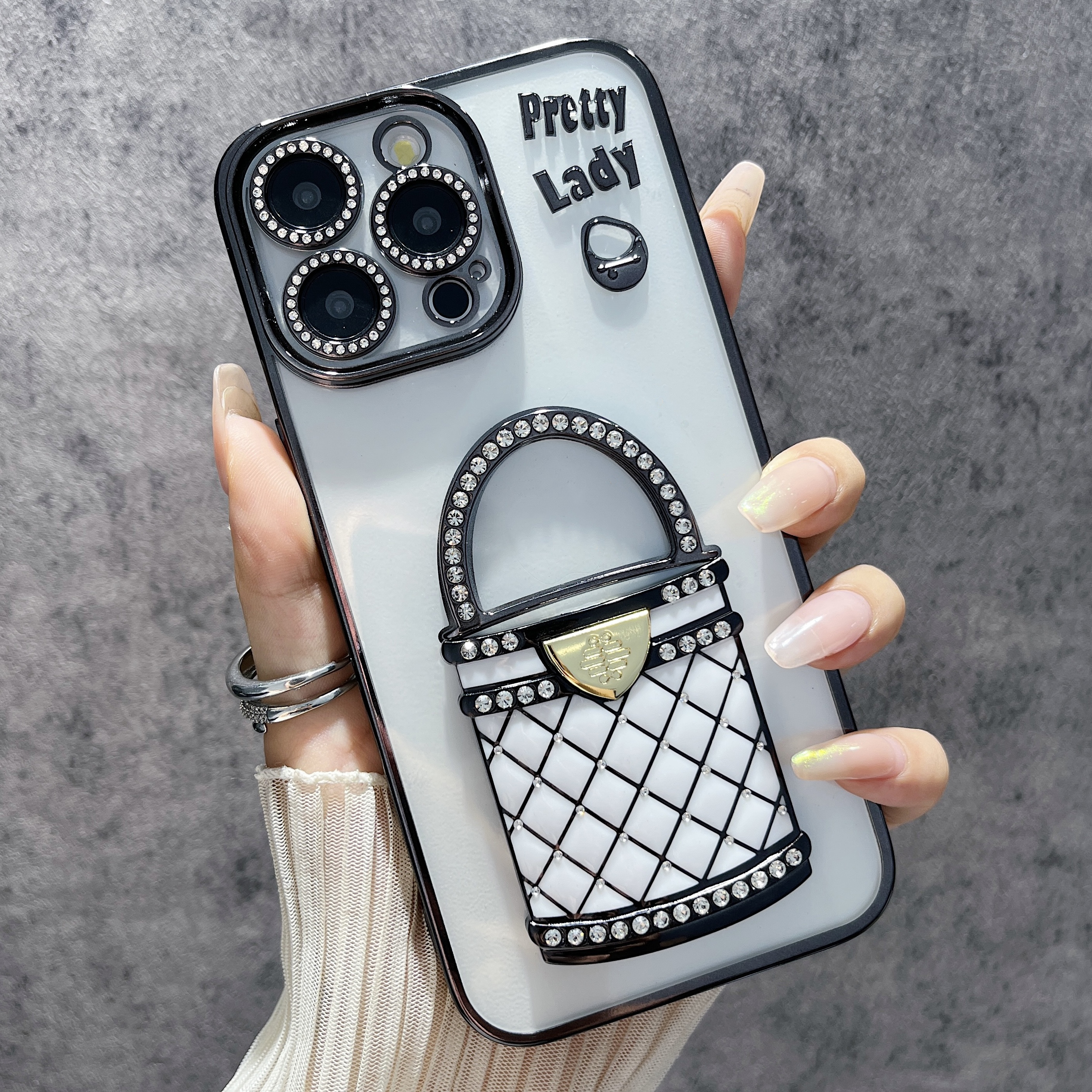 立体包包补隐藏妆镜子支架适用苹果16promax手机壳iPhone15网红女