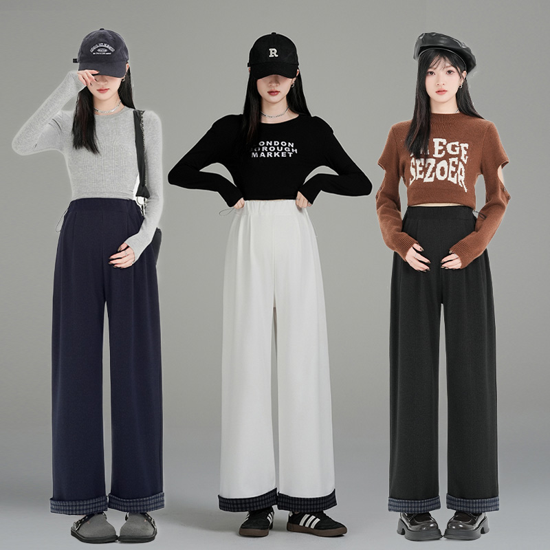 秋季孕妇装韩版显瘦洋气冬季复古宽松直筒休闲阔腿裤潮流设计感裤