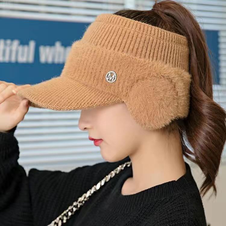 范哲萨2025护耳空顶帽女秋冬新款时尚跑步运动帽防风加厚保暖骑行