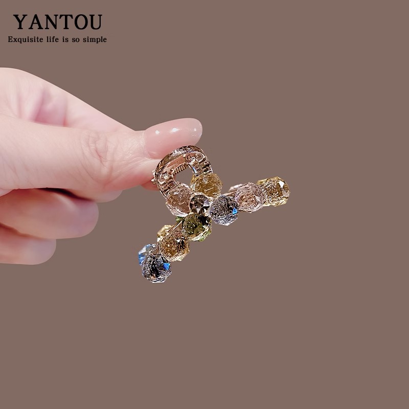 2025新款甜美彩珠水钻抓夹时尚后脑勺半扎发卡精致刘海碎发侧边夹