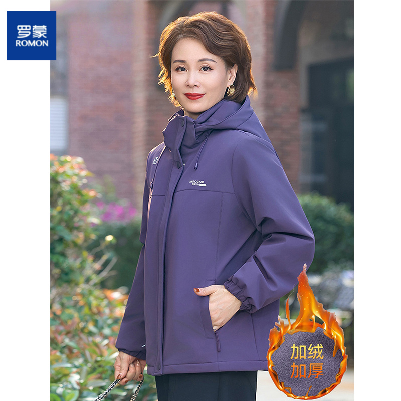 罗蒙中年妈妈冬装保暖外套2025新款加绒加厚中老年女冬季厚棉衣女