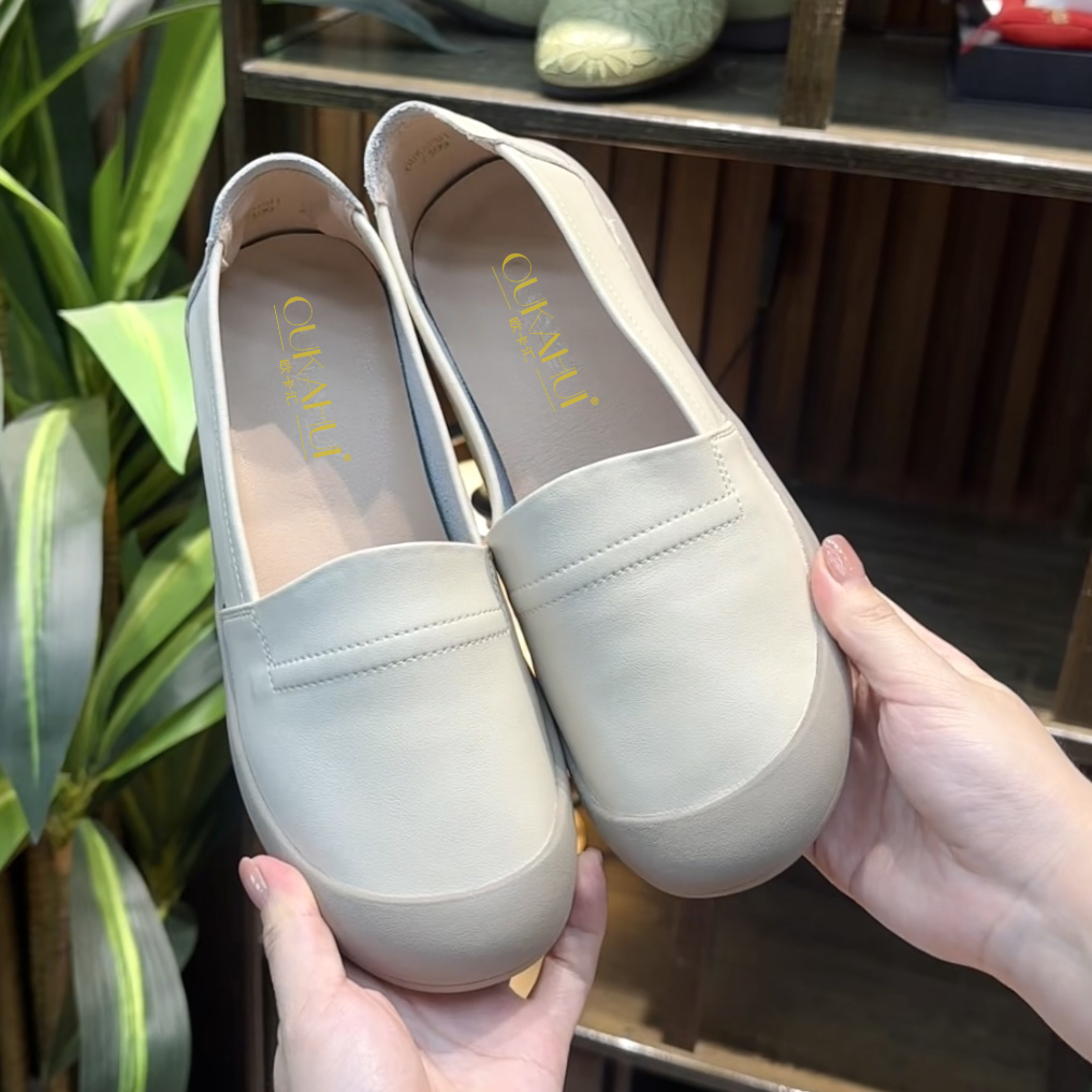 7399春季新款舒适妈妈鞋平跟圆头防滑女鞋中老年软底休闲浅口单鞋