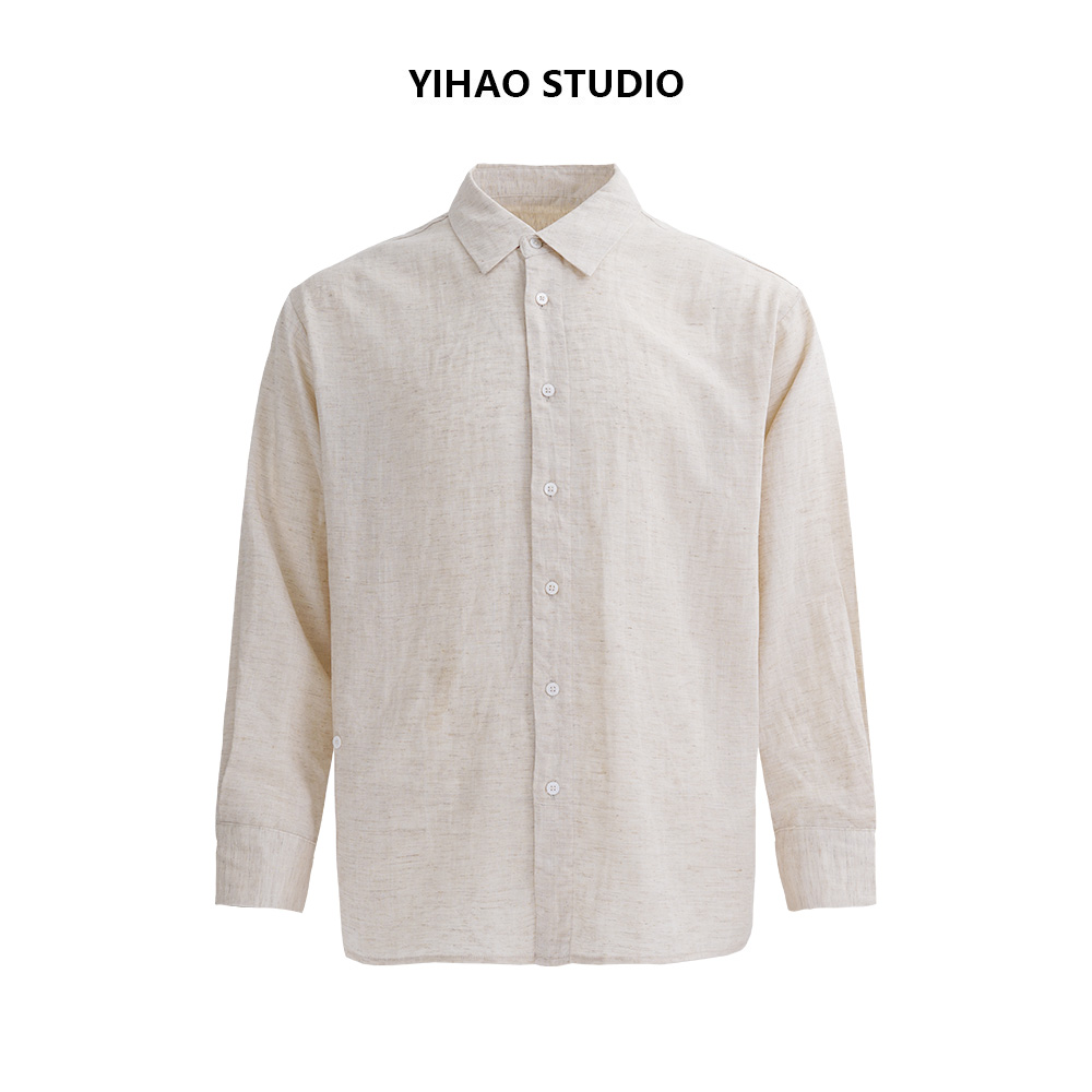 YIHAO STUDIO秋季男款莱赛尔亚麻衬衫休闲宽松透气长袖翻领衬衣