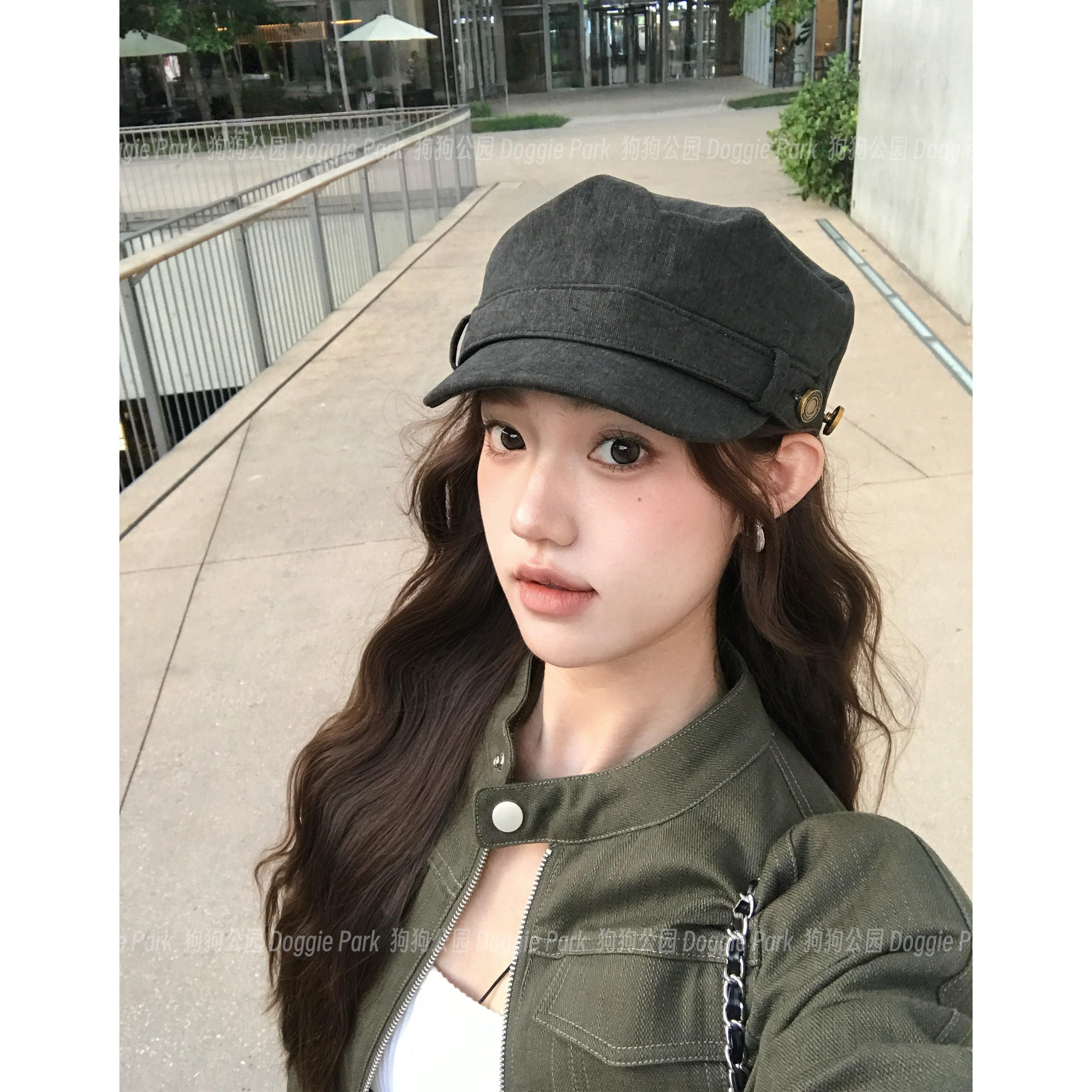 狗狗公园 ｜复古纽扣马术帽子女气质风韩系百搭显脸小古着感平顶帽