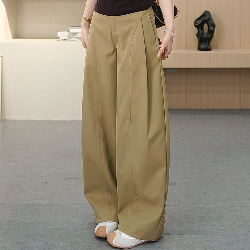 侧压褶舒柔特阔腿裤女2025年秋季新款高腰显瘦宽松抗皱休闲贝斯裤