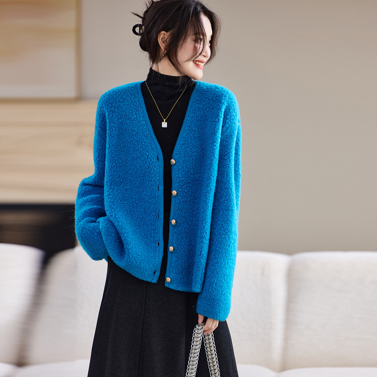 羊毛外套女2025新款秋冬装胖mm大码羊毛毛衣开衫显瘦漂亮减龄上衣