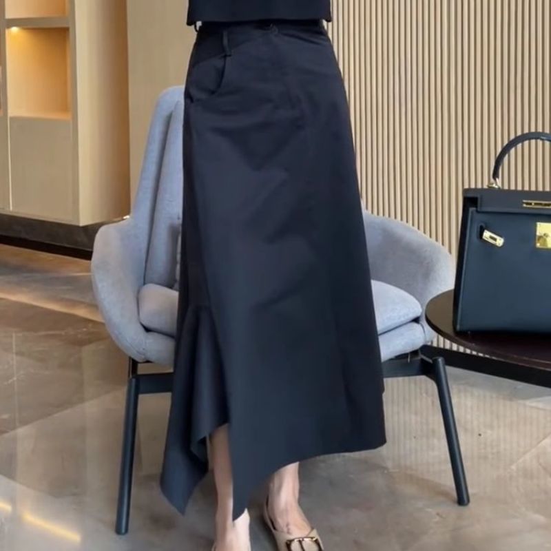 薄款设计感不规则A字半身裙女2025春夏新款高腰时尚中长款裙子