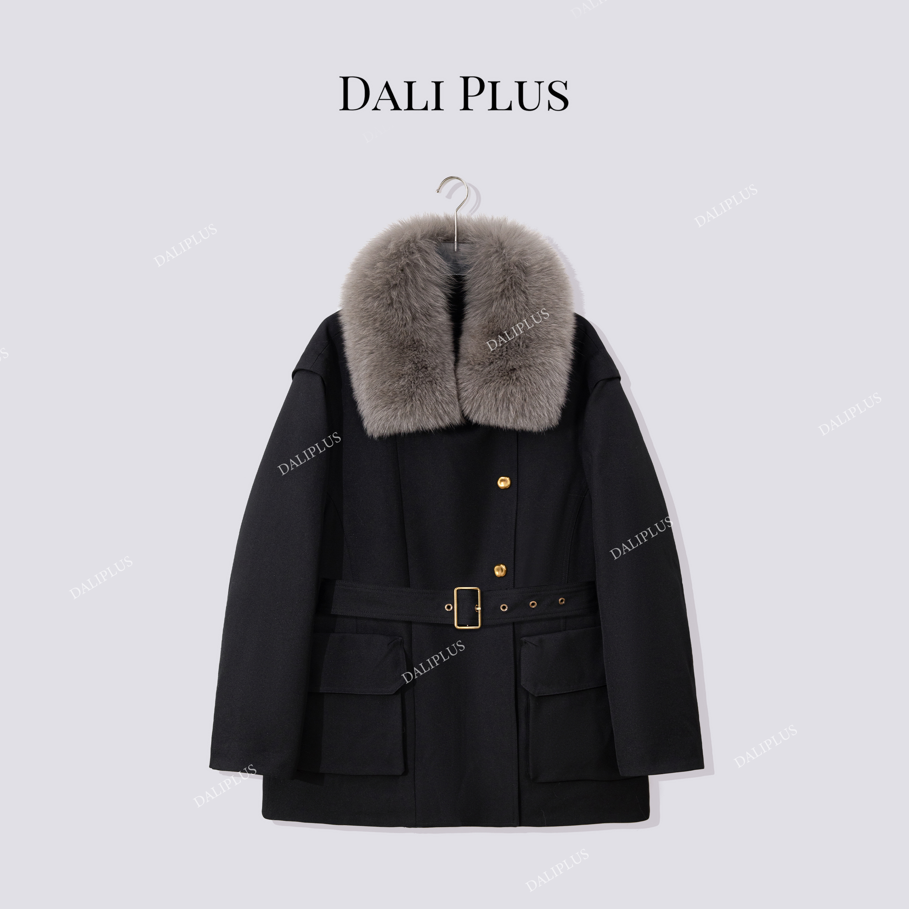 DALI PLUS“风衣式90鹅绒派克服”狐狸毛领收腰羽绒服-D5CH5499