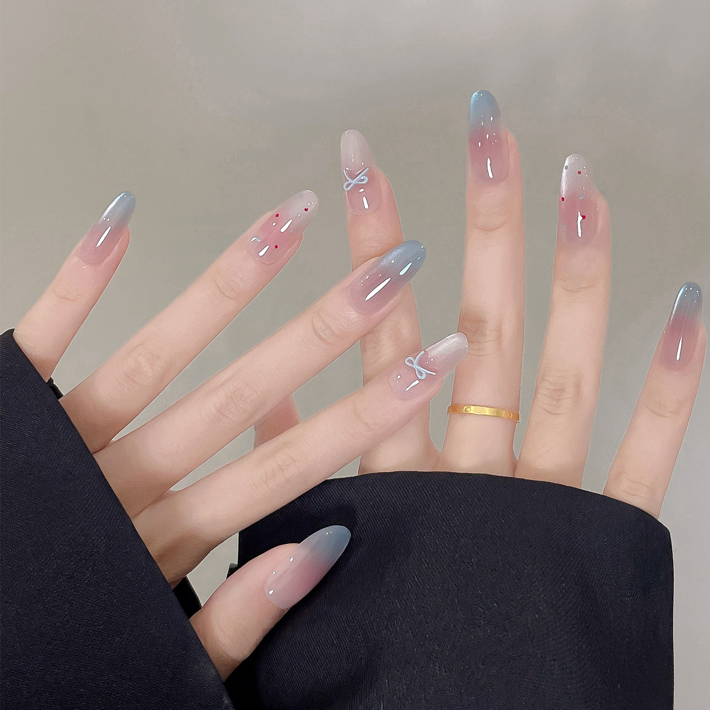 海滨微风 清透蓝猫眼ins风波点高级显白氛围感美甲纯手工穿戴甲