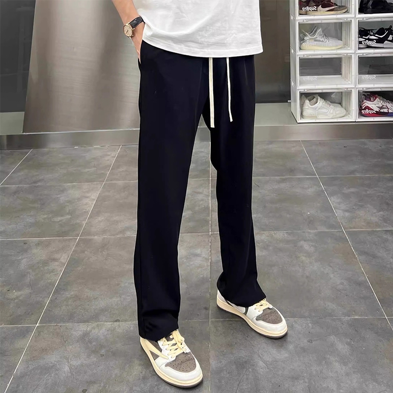 潮流百搭抽绳休闲长裤痞帅男士坠感西裤纯色直筒裤宽松免烫阔腿裤