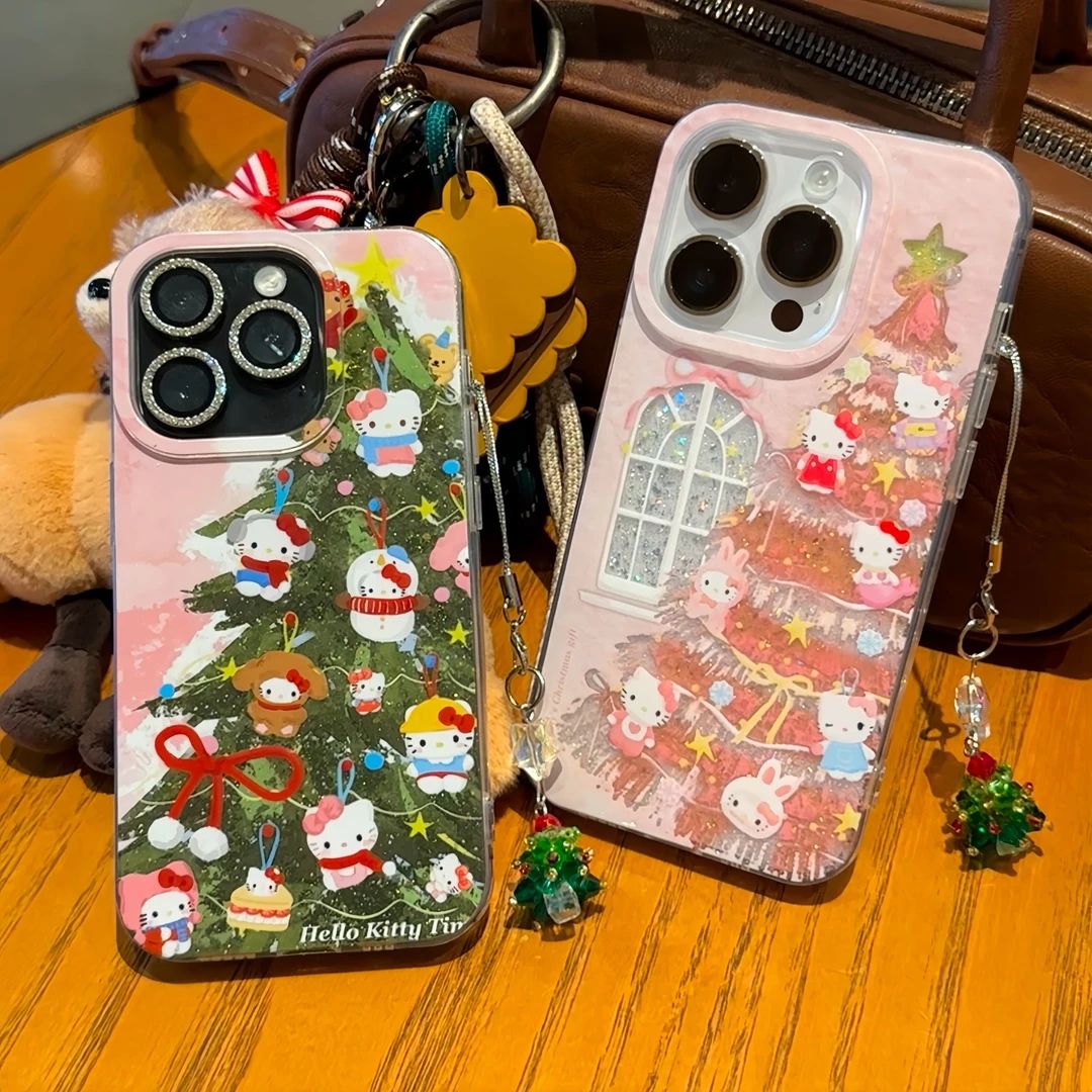 亮晶晶闪粉圣诞树元素适用iPhone16手机壳创意苹果15promax小众不