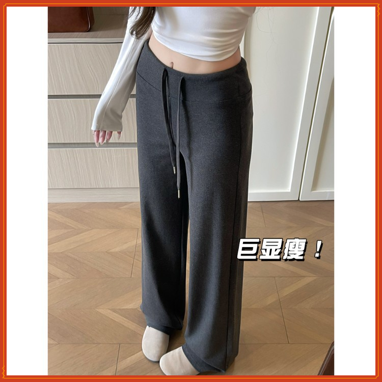 灰色运动裤女夏2025年新款高腰阔腿垂感显瘦秋季直筒窄版休闲卫裤
