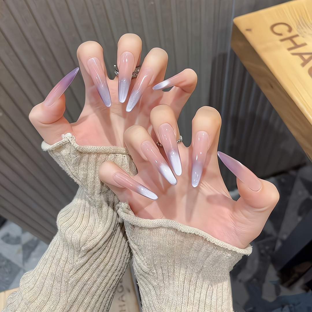 【九紫离火】渐变紫色猫眼纯手工新款穿戴甲长款富家千金氛围感美甲