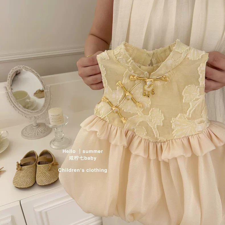 【咸柠七】长乐未央!原创女童夏装连衣裙儿童新中式周岁宝宝礼服裙