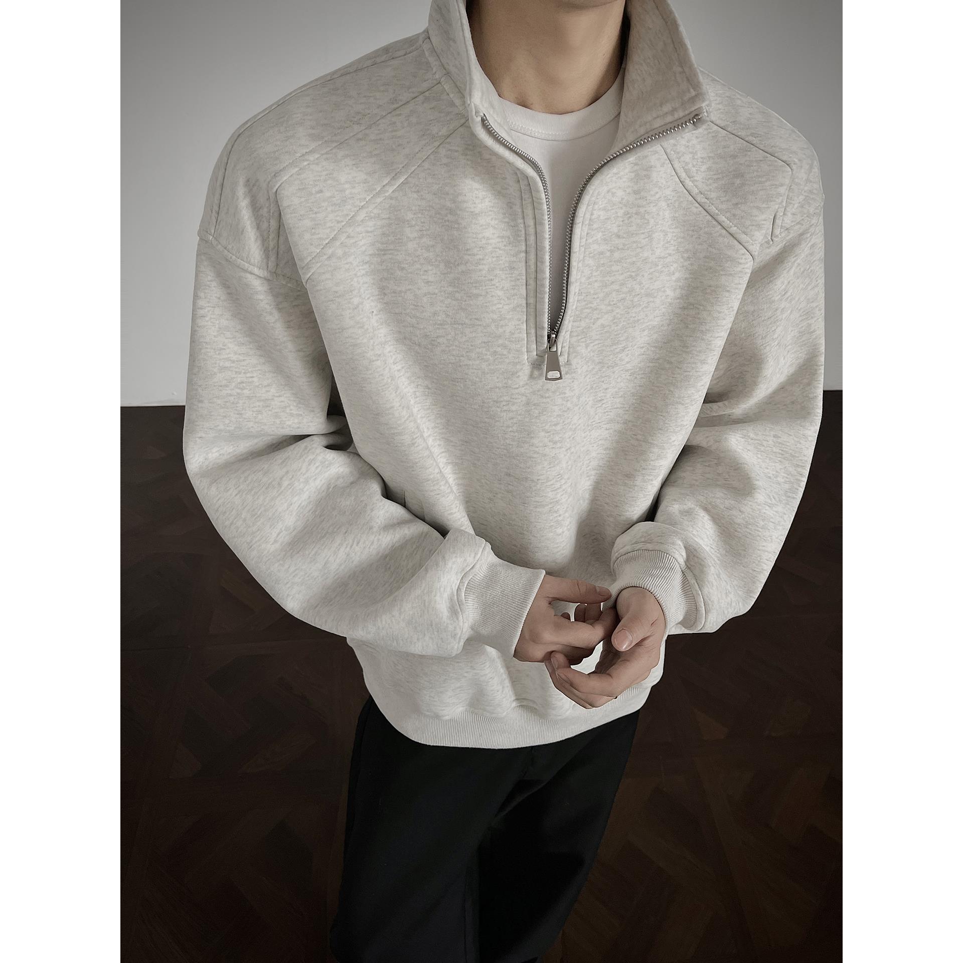 美式立领解构半拉链高级感卫衣男春秋款cleanfit潮牌痞帅重磅外套