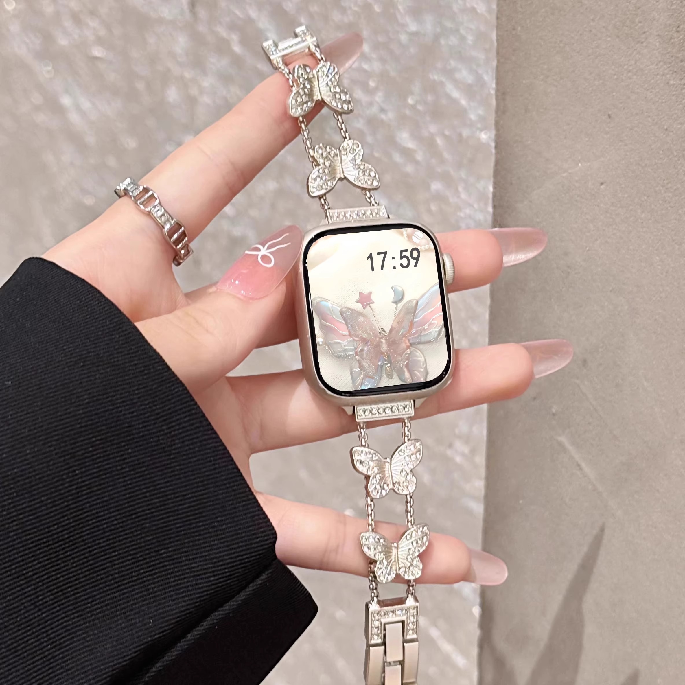 适用华为fit4表带闪钻蝴蝶女款表链夏天镶钻金属表带watchfit4pro