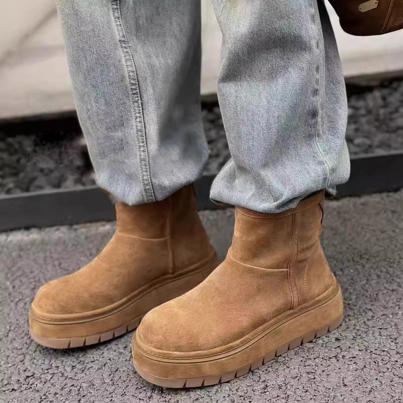 SHEENSEA诗姗姗2025冬季新款真皮磨砂厚底保暖雪地靴