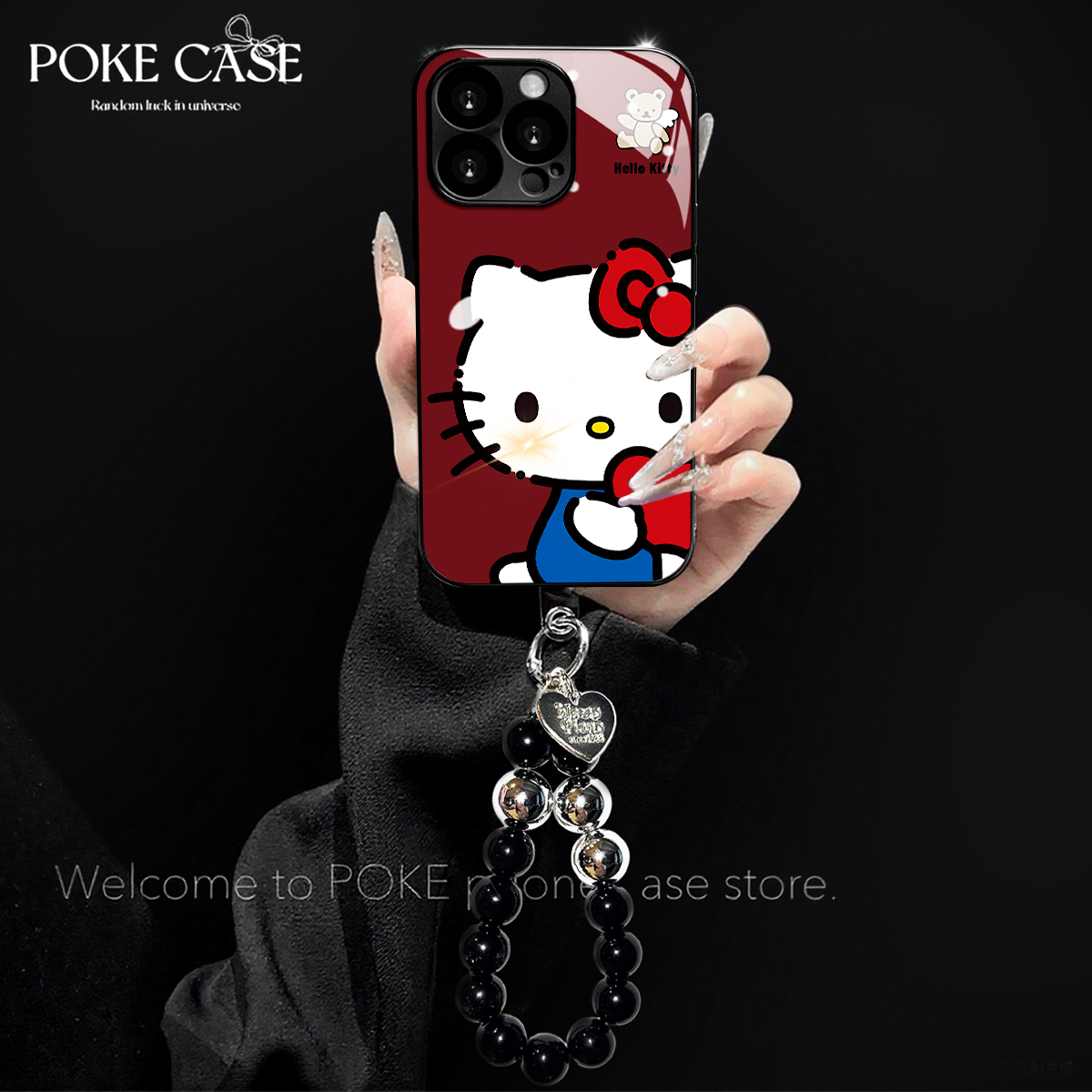 高级电镀玻璃可爱爱心KT适用苹果oppo华为vivo小米手链手机壳