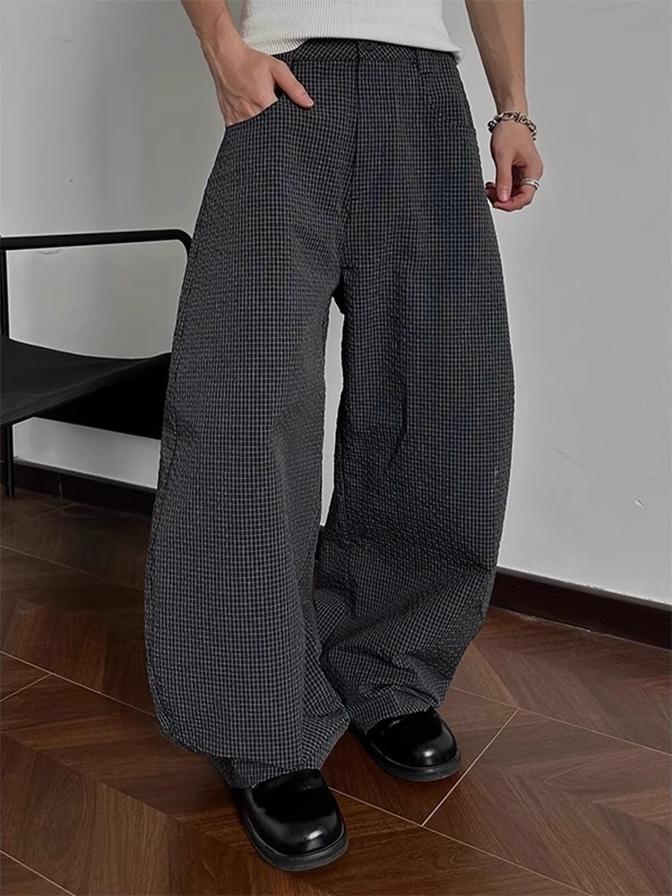 夏季泡泡纱格纹休闲裤男女夏季夏季弯刀男女休闲阔腿裤