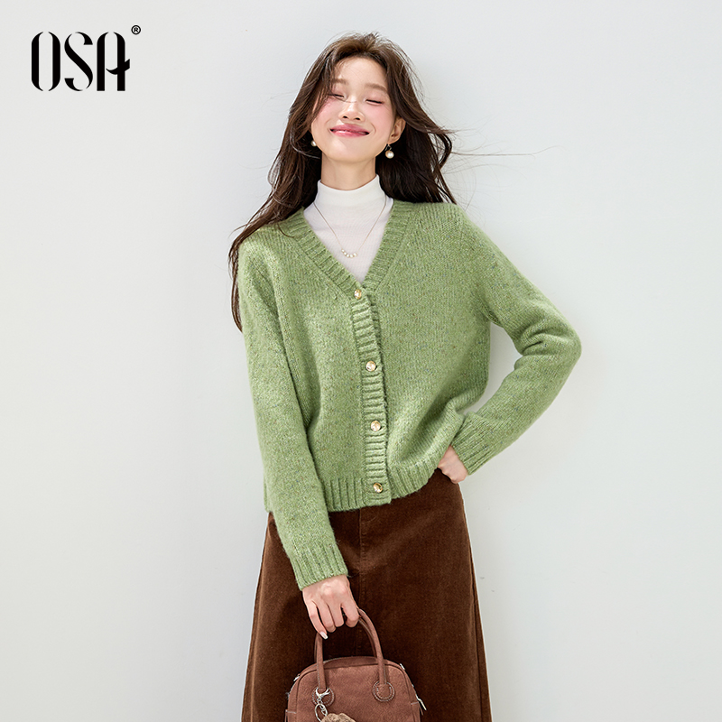 OSA/欧莎 气质小香风针织开衫女宽松显瘦亮丝毛衣上衣S125C16014