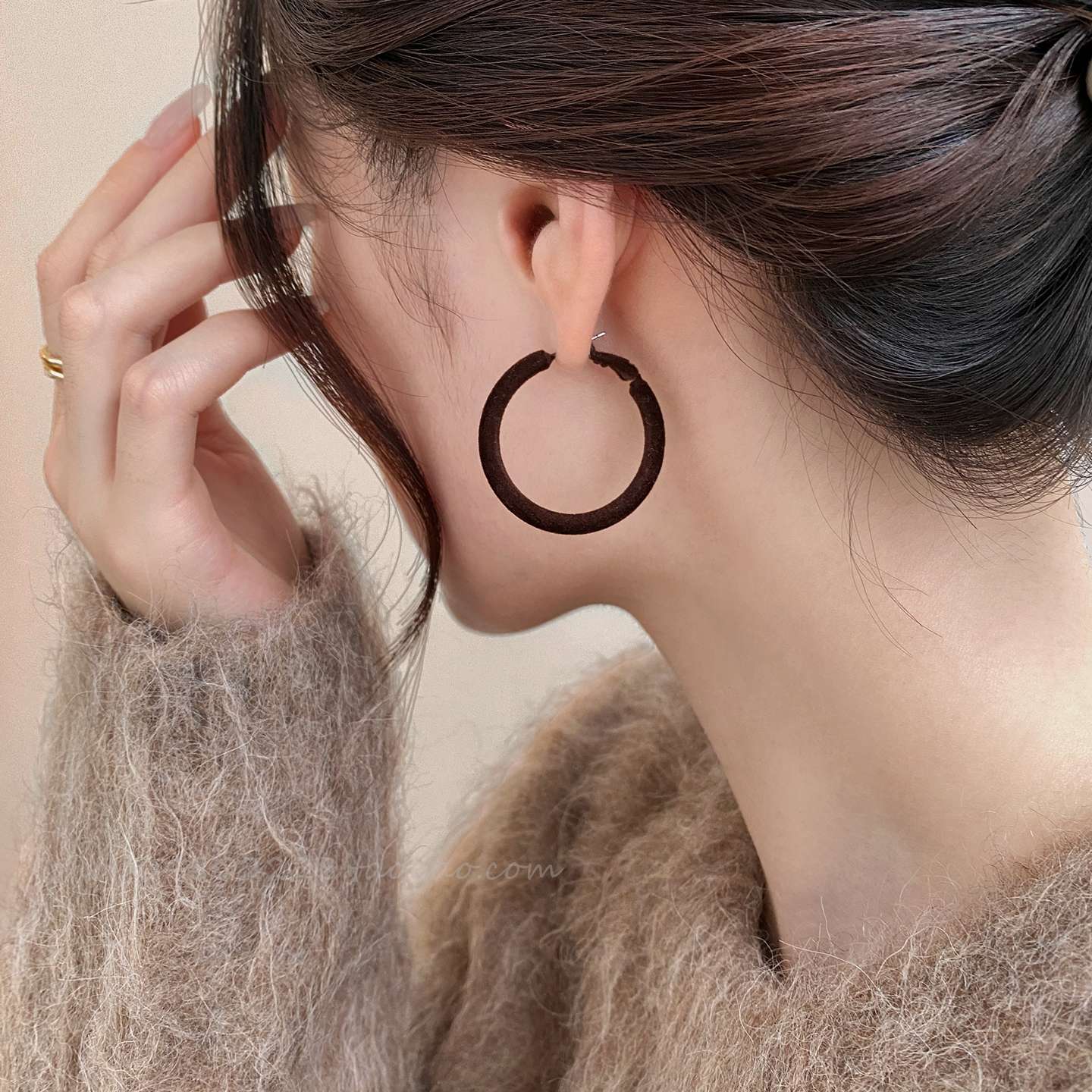 纯铜大理石耳饰 复古雅丹风美拉德素圈丝绒耳环女时尚耳圈圆圈素