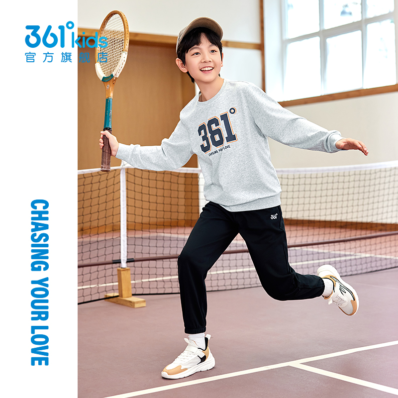 【大logo卫衣套装】361儿童2025秋季套头卫衣长裤休闲宽松圆领套装