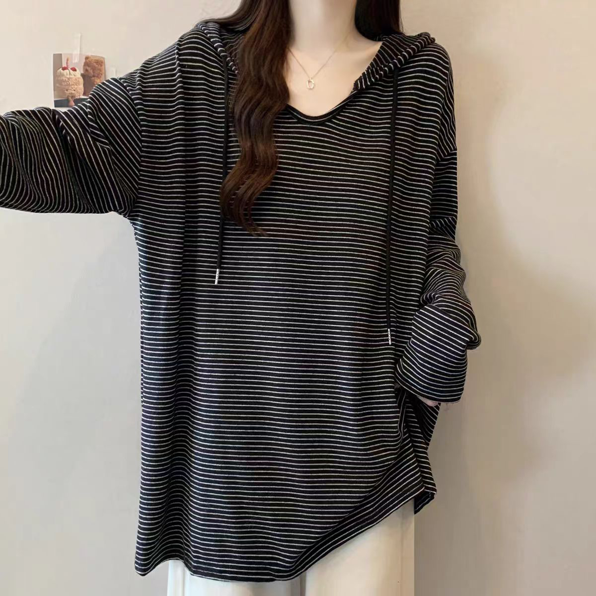 #5189慵懒风连帽长袖韩系春秋帽衫