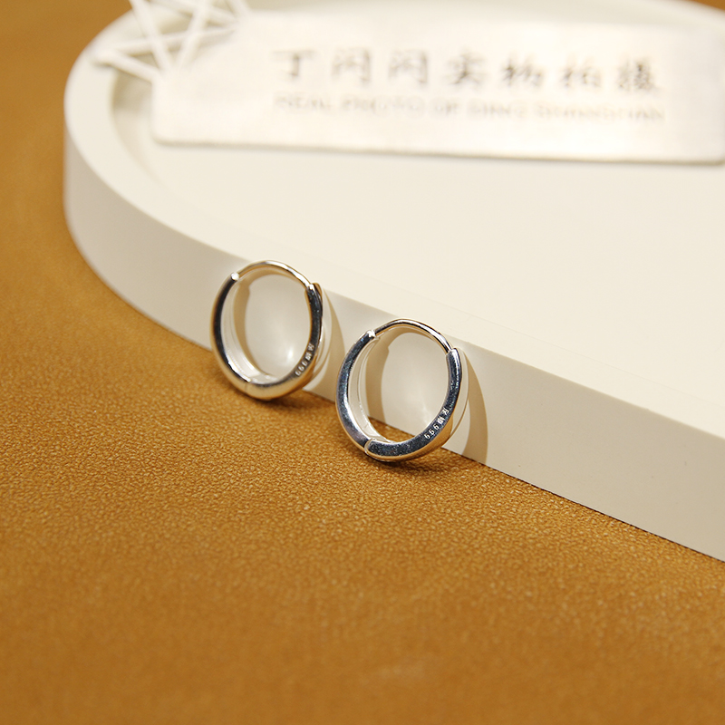 足银耳饰 999纯银简约素耳环百搭小众简约素圈个性韩版精致N1011