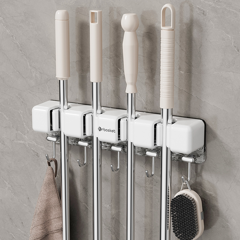 拖把壁挂夹浴室挂钩免打孔阳台吸盘拖把夹多功能拖把架强力固定器