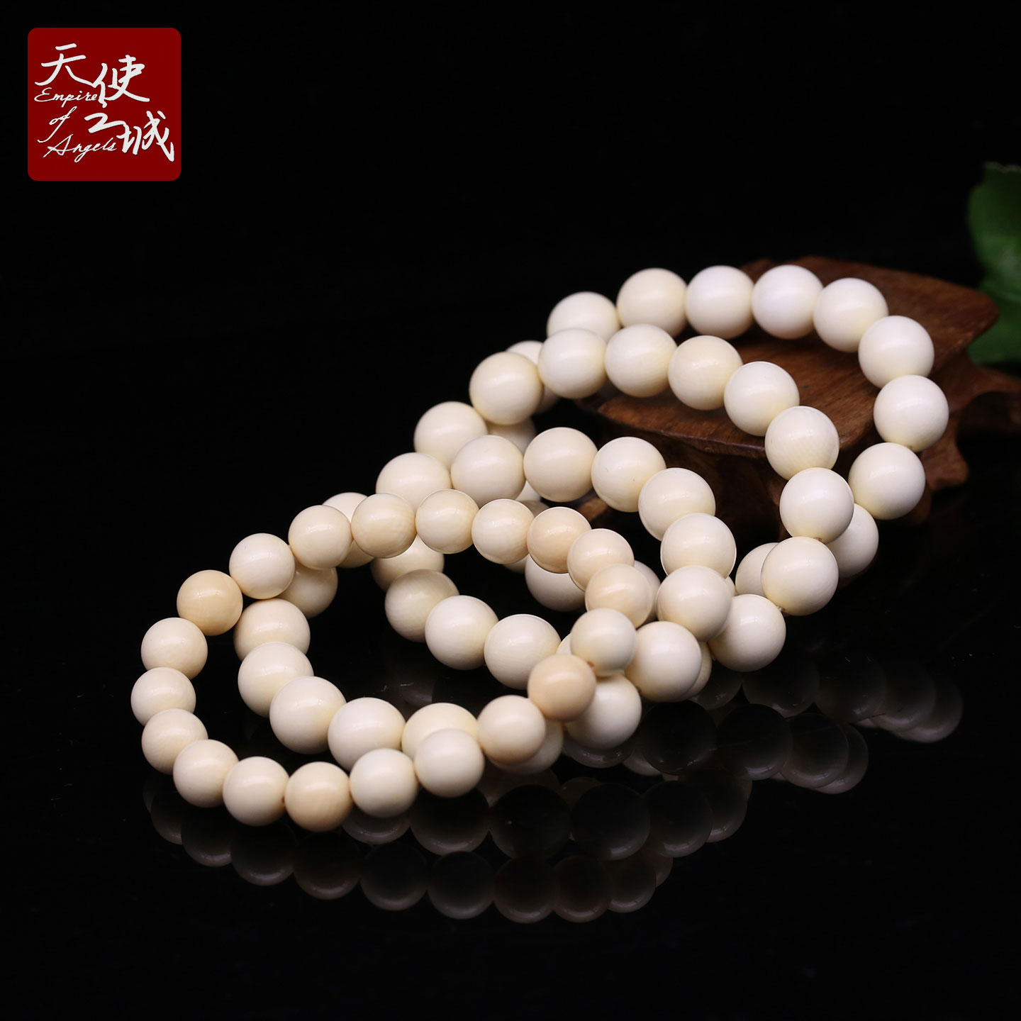 天然猛犸象牙圆珠手串满纹果冻料佛珠念珠串单圈手链把玩件
