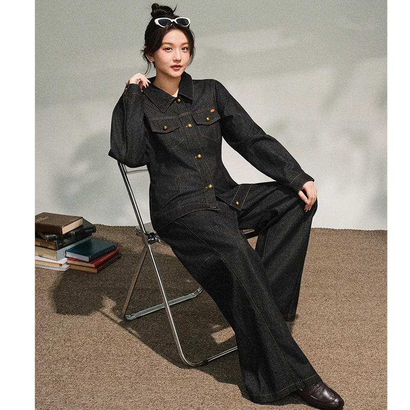 时尚洋气收腰显瘦牛仔外套+设计感阔腿牛仔裤 6932 6931
