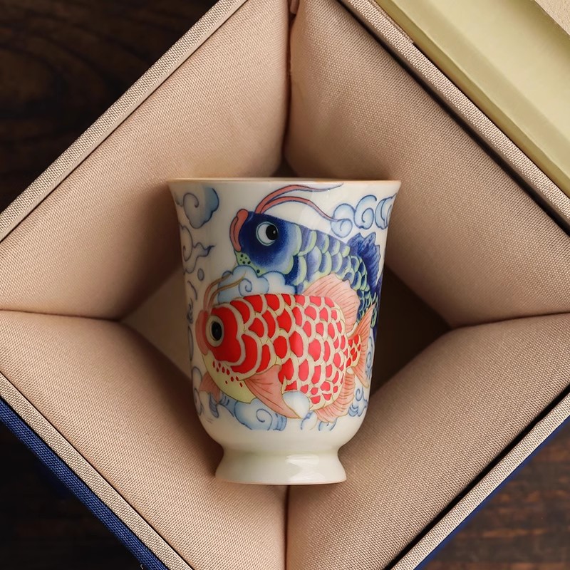 陶瓷龙鱼闻香杯茶杯单个主人杯男女个人专用品茗杯子小众简约单杯