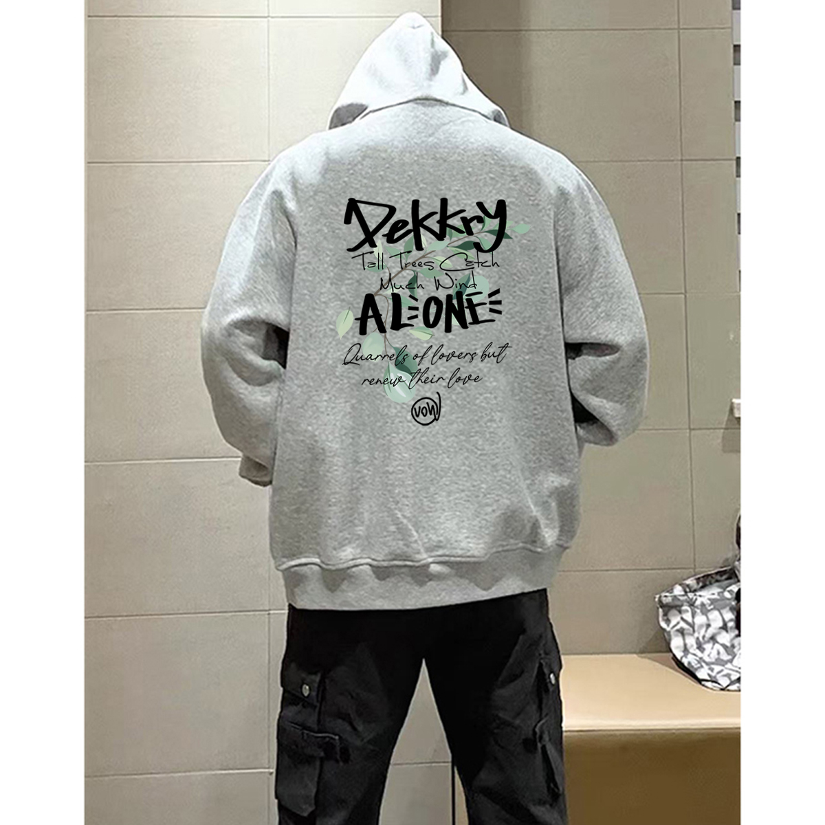 美式vibe简约字母印花连帽卫衣男秋冬季潮牌百搭宽松休闲上衣外套