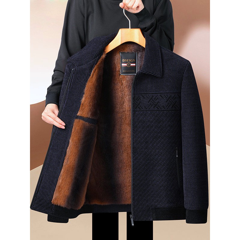 男士加绒加厚毛呢夹克2025秋冬新款男装中老年商务休闲雪尼尔外套