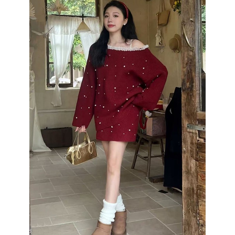 条纹挂脖上衣爆款开衫外套春秋早秋过年穿搭套装长袖毛衣女针织包