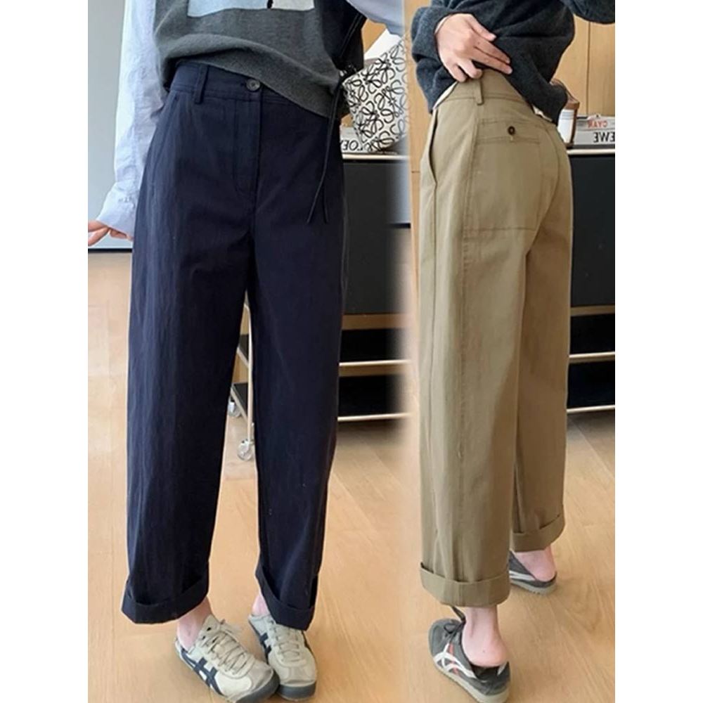 大码九分休闲裤女春季梨型身材胖mm遮肉高腰阔腿裤宽松显瘦奶奶裤