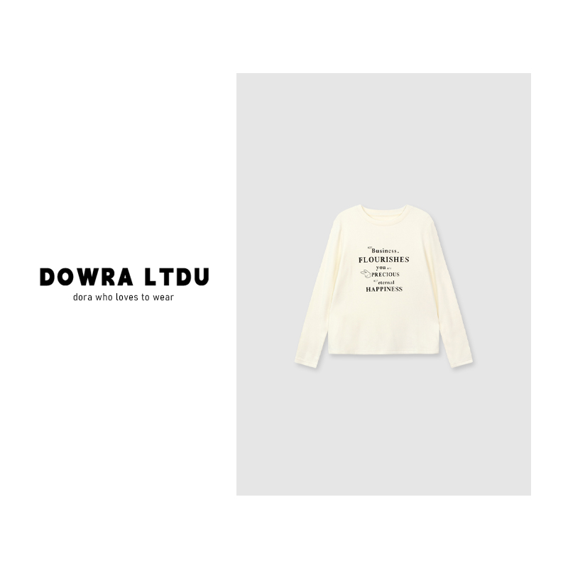 朵拉【舒适焦点】2025年冬季新款圆领兔子长袖简约百搭T恤女28-9521