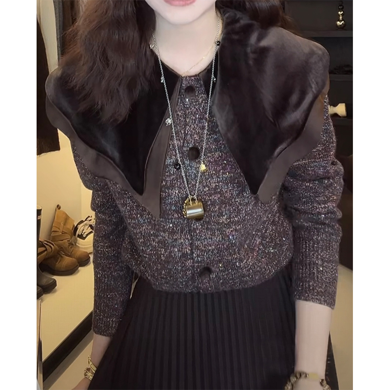 高级感法式时尚气质翻领针织开衫女2025秋冬新款洋气百搭减龄毛衣