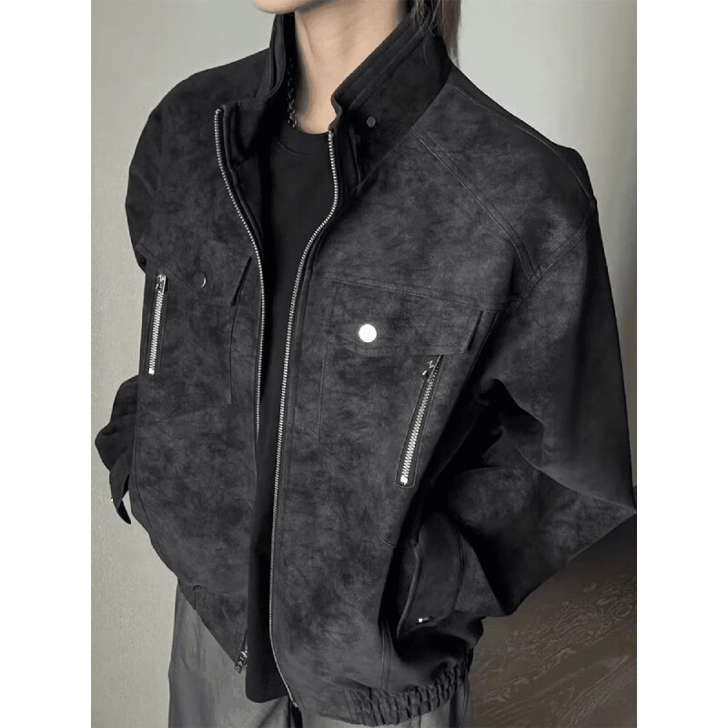 cleanfit短款哈灵顿外套男款春季痞帅高级感机车皮衣立领飞行夹克