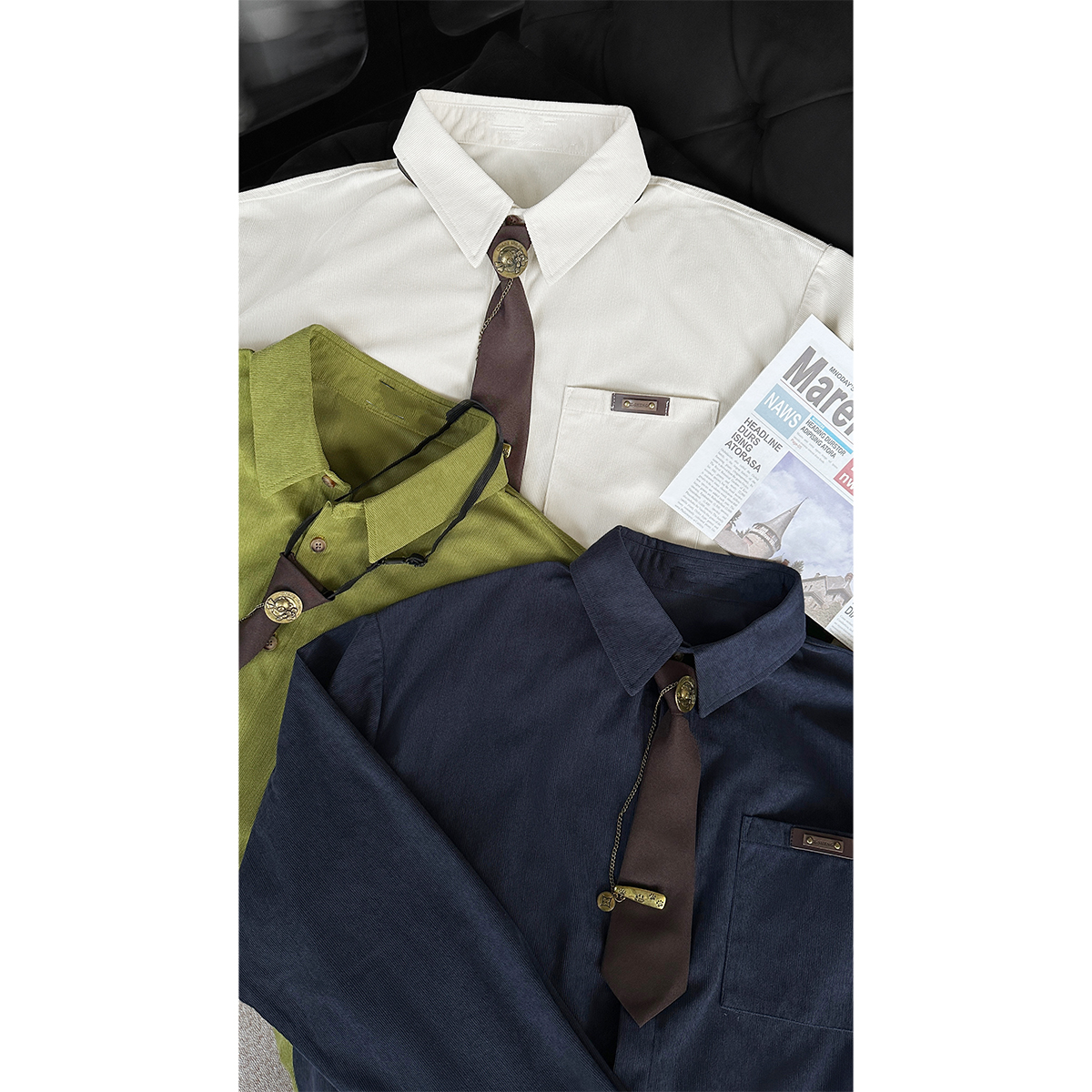 龙叨叨秋季新款潮流日系复古高级感学院风竖纹百搭宽松长袖衬衫