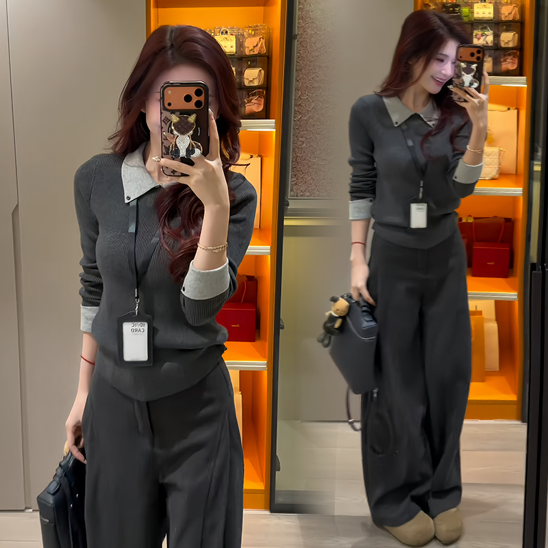 文艺风时尚设计感长袖毛衣女2025年秋冬新款polo领百搭遮肉针织衫