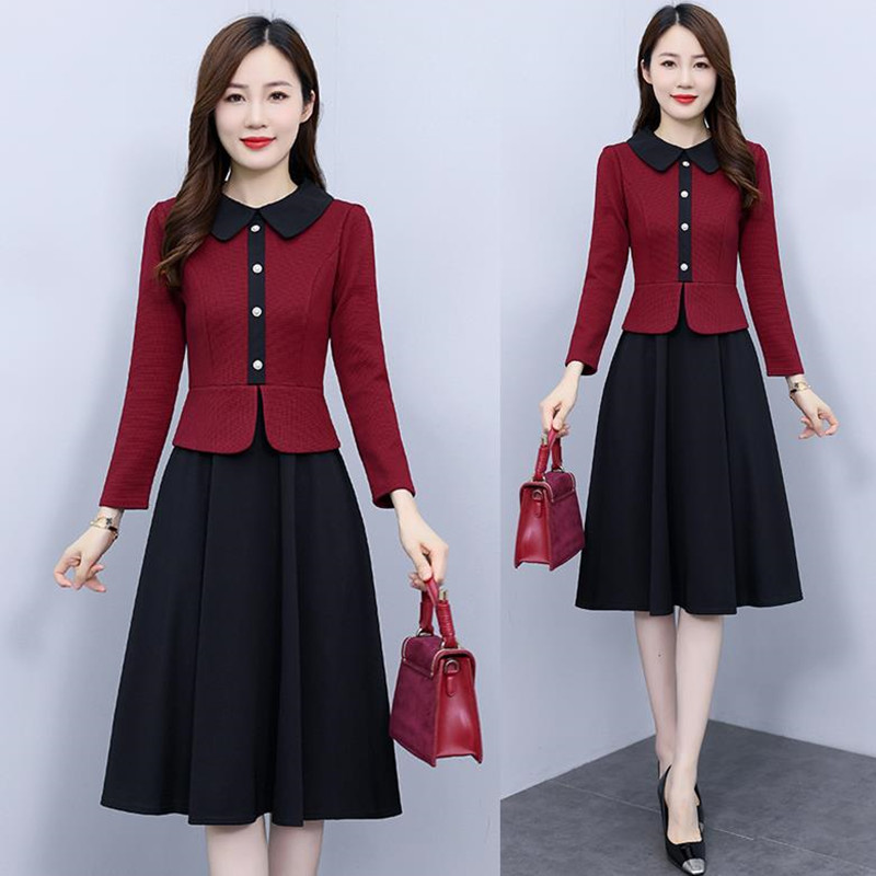 印花假两件显瘦遮肚气质连衣裙春装新款中年妈妈洋气法式减龄裙子