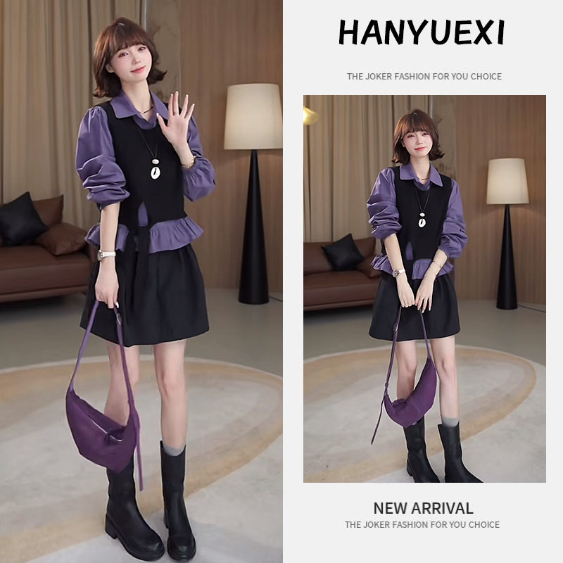 秋季洋气一整套女装2025新款收腰衬衫百搭马甲高腰半身裙三件套潮